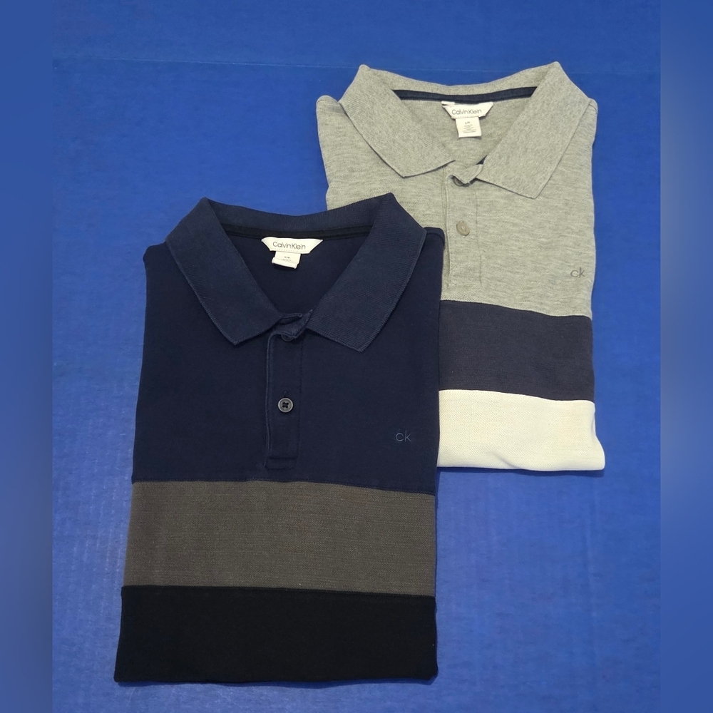 Calvin Klein Navy, Gray & White Colorblock Polo Pair